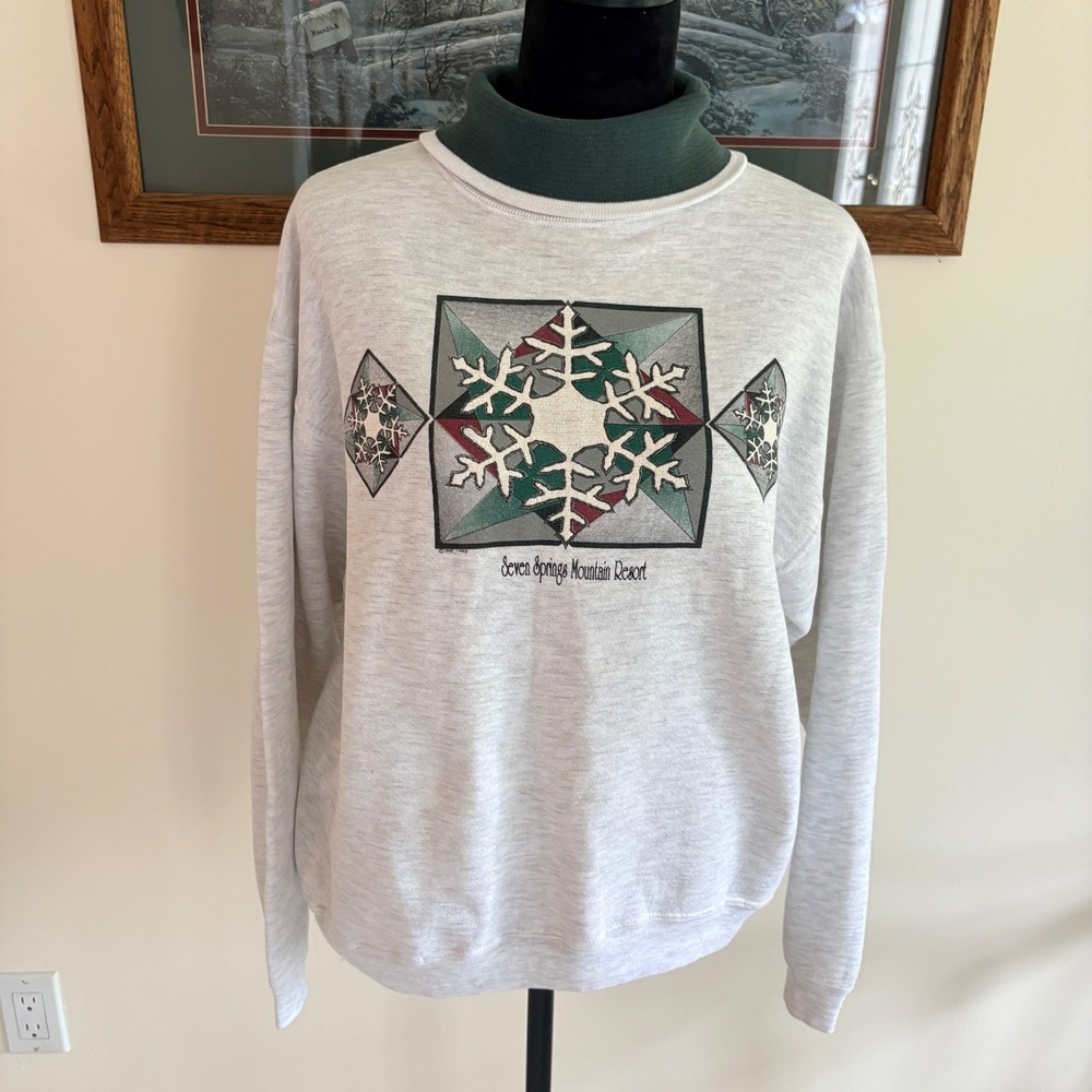 Alore Seven Springs Mountain Resort Sweatshirt Mens Large Gray Mock Neck Vintage